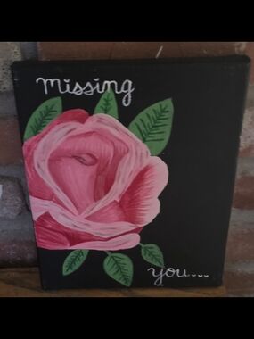 Hand-Painted Pink Rose Canvas Wall Art - Missing You